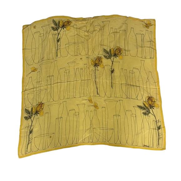 Vintage VERA Neumann Silk Scarf ~ Ladybug Signed ~ 29.5"   Yellow Flowers - Picture 1 of 9
